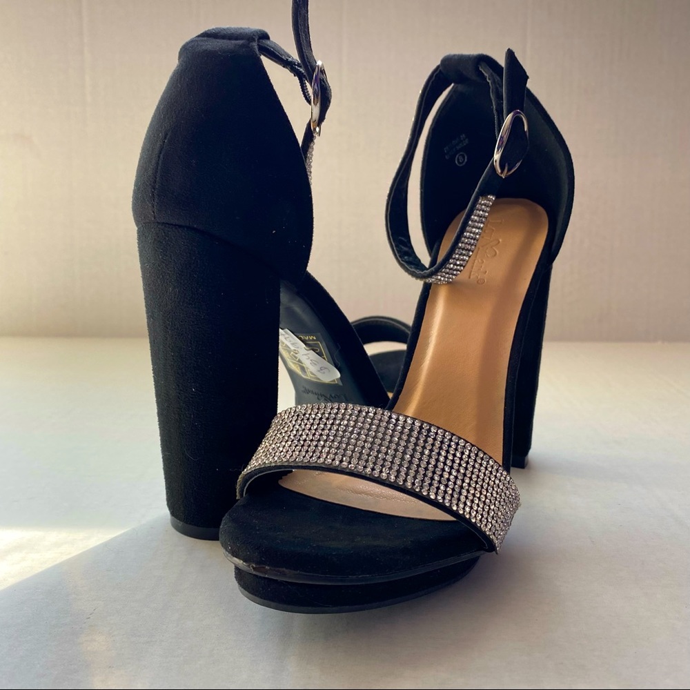 Black Suede Rhinestone  Heels